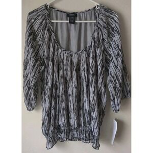 Allison Morgan Women's XL Blouson-style Top Elastic 3/4 Sleeve Black/White NWT